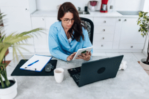 woman working social media